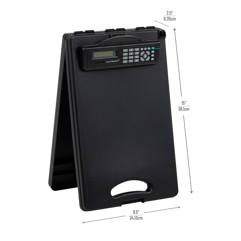 Mind Reader Clipboard with Storage and Calculator, Medical Clipboard, Nursing Clipboard, Plastic, 9.5"L x 15"W x 2.5"H, Black - Image 3